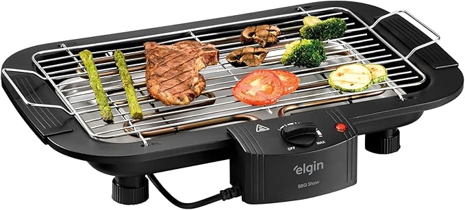 Churrasqueira Elétrica De Mesa Bbq Show Elgin 110V Com controle de temperatura, bandeja anti-fumaça e grelha removível