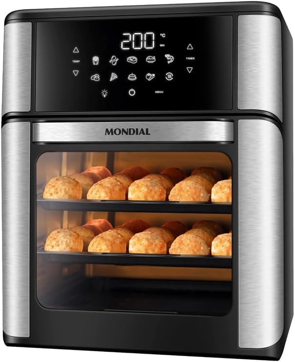 MONDIAL Fritadeira Air Fryer Forno Oven 12L, Preto:Inox, 2000W, 110V - AFON-12L-BI