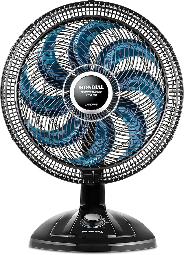 MONDIAL Ventilador de Mesa 40cm Super Turbo, Preto:Azul, 140W, 110V - VTX-40-CHROME