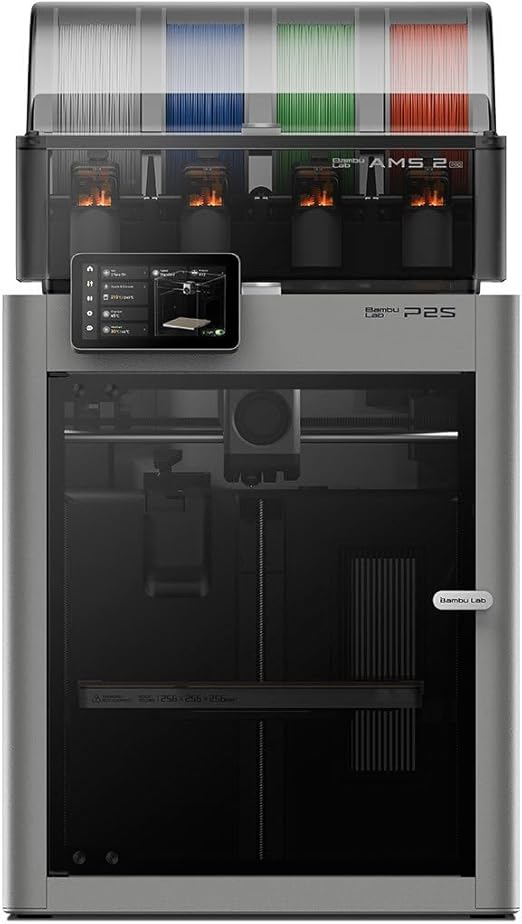 Impressora 3D Bambu Lab P2S Combo 110V Cinza com AMS 2 Pro, CoreXY, Volume 256x256x256mm, Gabinete Fechado, Bico 0,4mm