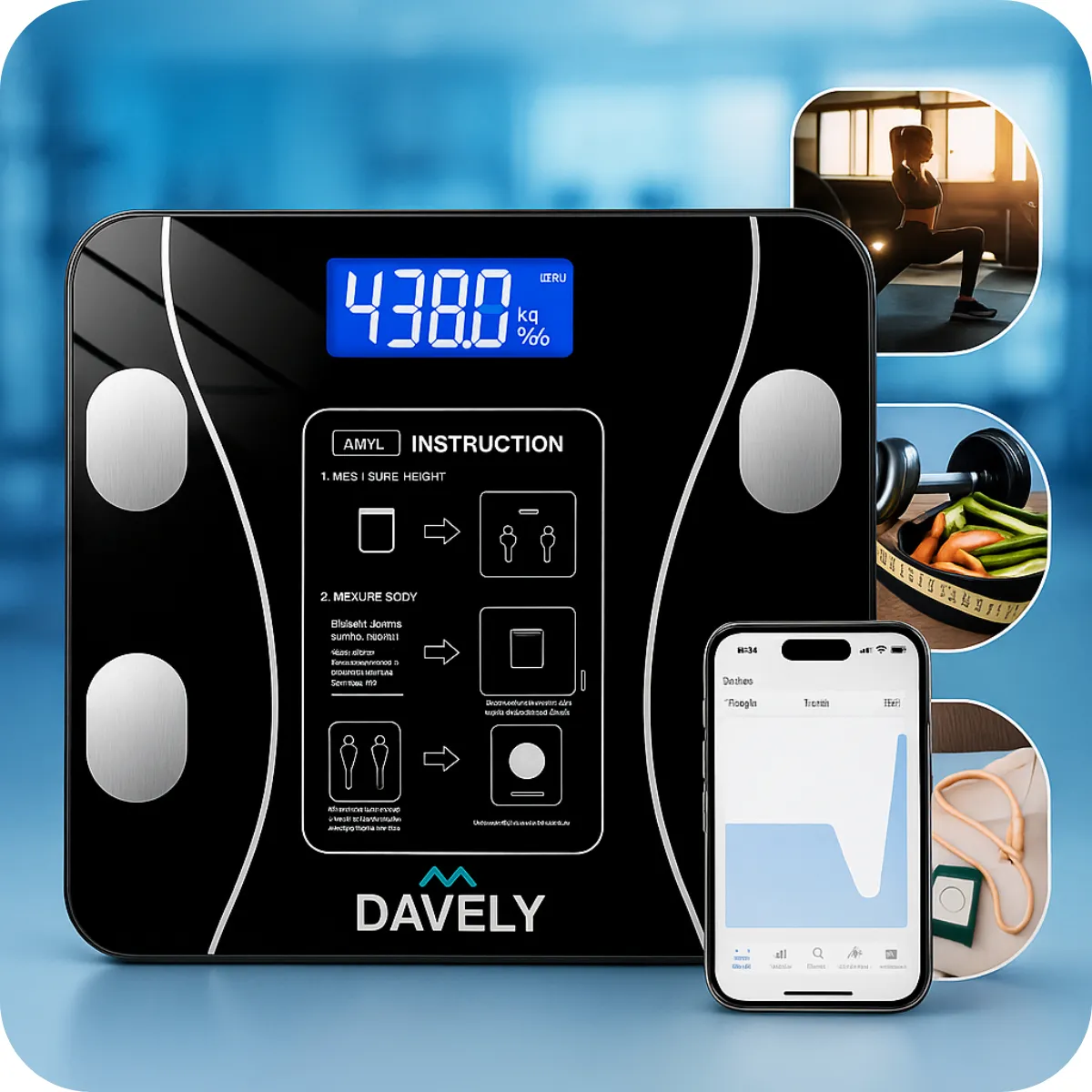 Balança Digital Corporal Bioimpedância Davely Bluetooth
