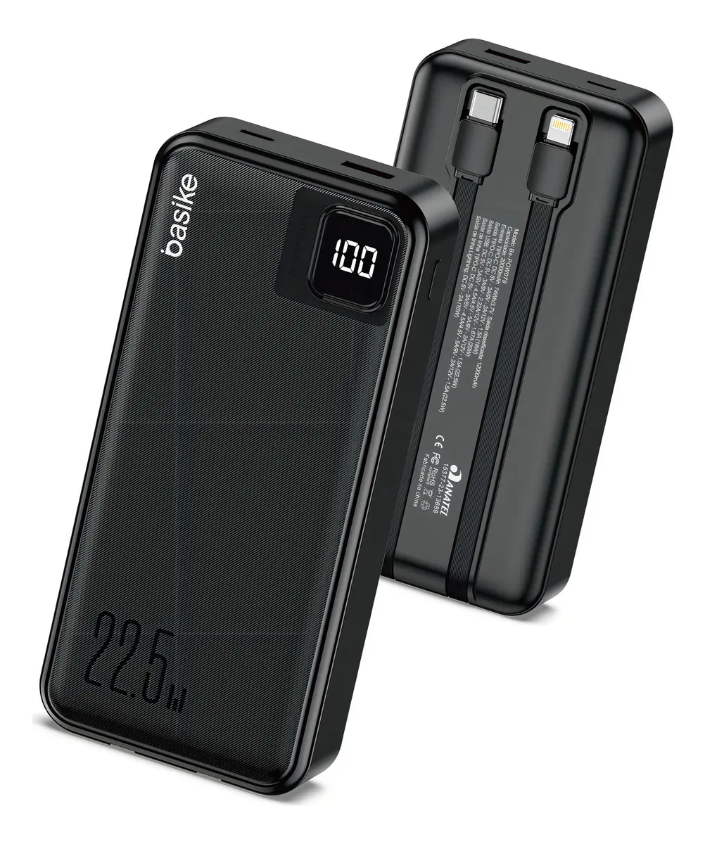 Power Bank Basike 20000mAh com Cabos Embutidos e Display